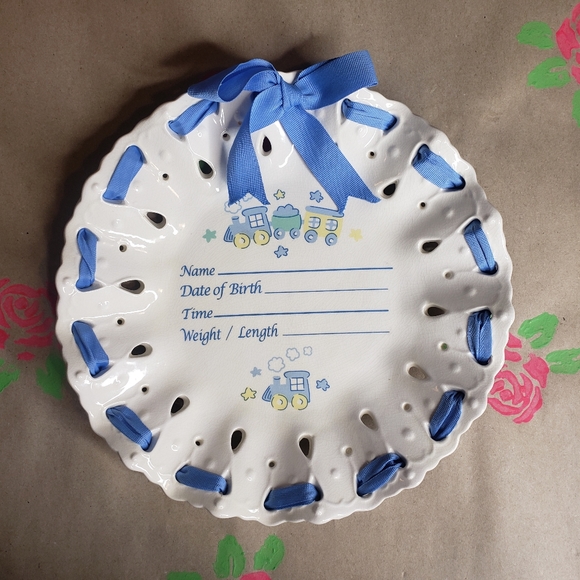 CUDLIE BABY BLUE CERAMIC BIRTH RECORD ANNOUNCEMENT PLATE SWEET BABY ANGE… - Picture 5 of 7